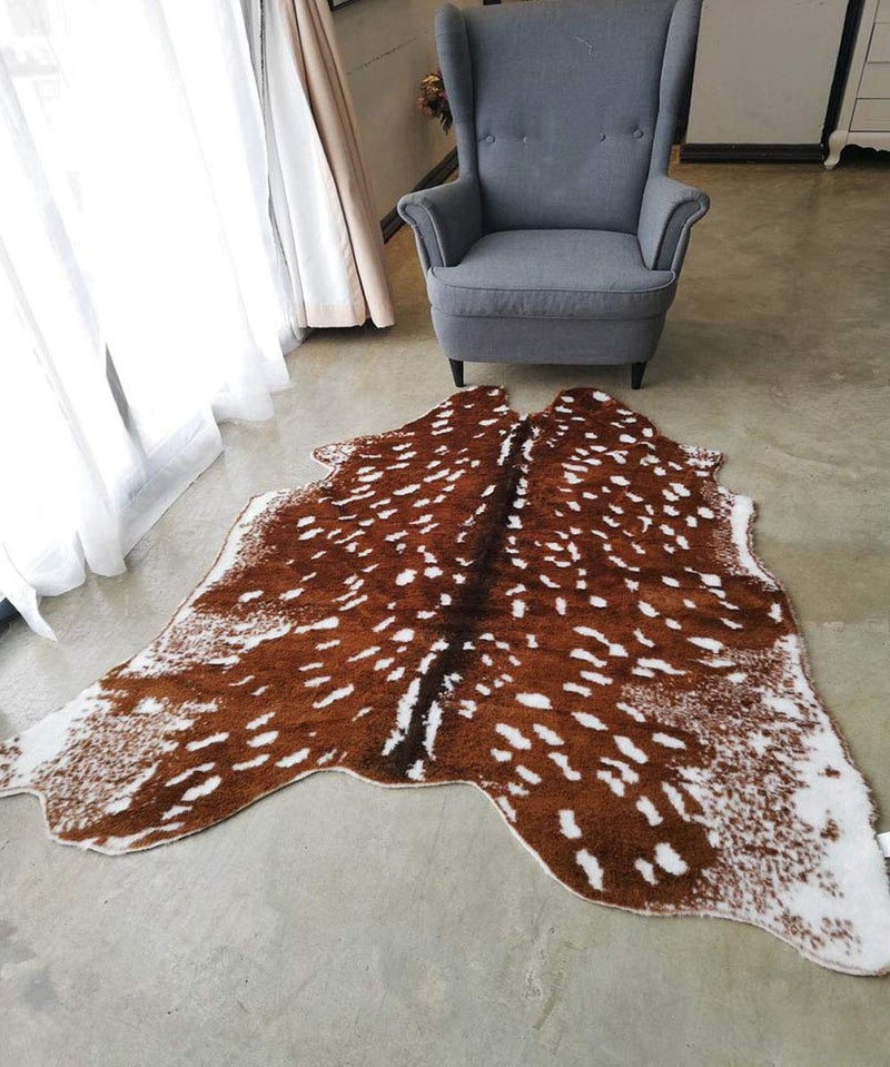 Seek4comfortable Faux Sika Deer Printed Area Rug, 5.9 x 5.1 Ft Large Faux Fur Cowhide Area Rug Animals Mat Carpet for Home, Office Livingroom, Bedroom - Image 1